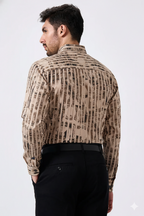 Cotton Chandan Color Lining Brush Stroke Print Men Shirt