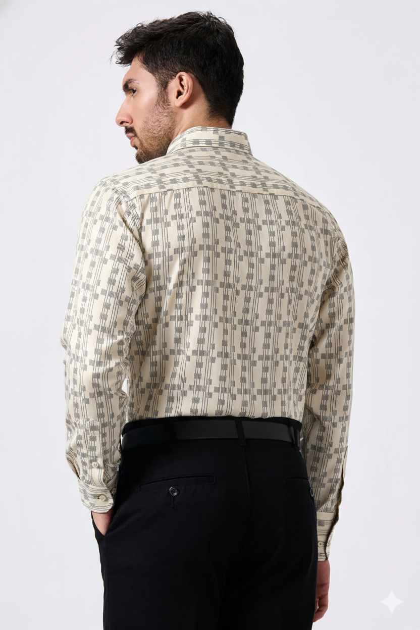 Premium Printed Cream Color Men Shirt