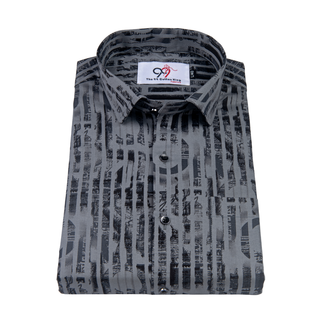 Cotton Gray Color Lining Brush Stroke Print Men Shirt