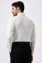 Premium Linen Slub White Color Gold Print Shirt
