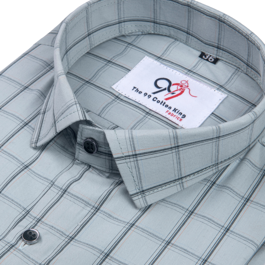 Premium Steel Gray Color Classic Grid Check Men Shirt