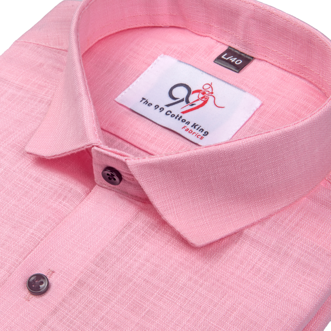 Premium Linen Slub Pink Color Plain Shirt - Full Sleeves