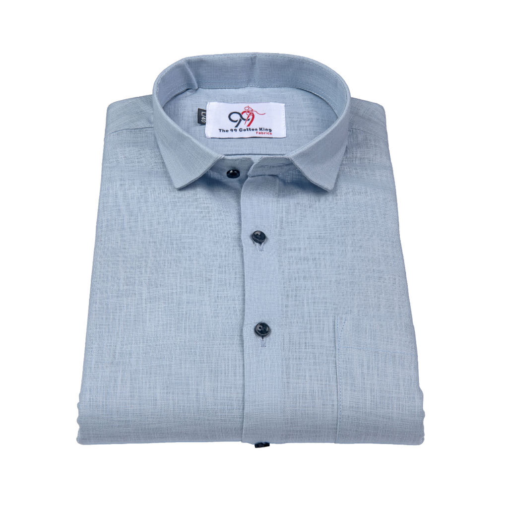 Premium Linen Slub Gray Color Plain Shirt - Full Sleeves