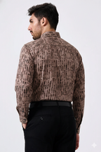 Cotton Brown Color Lining Brush Stroke Print Men Shirt