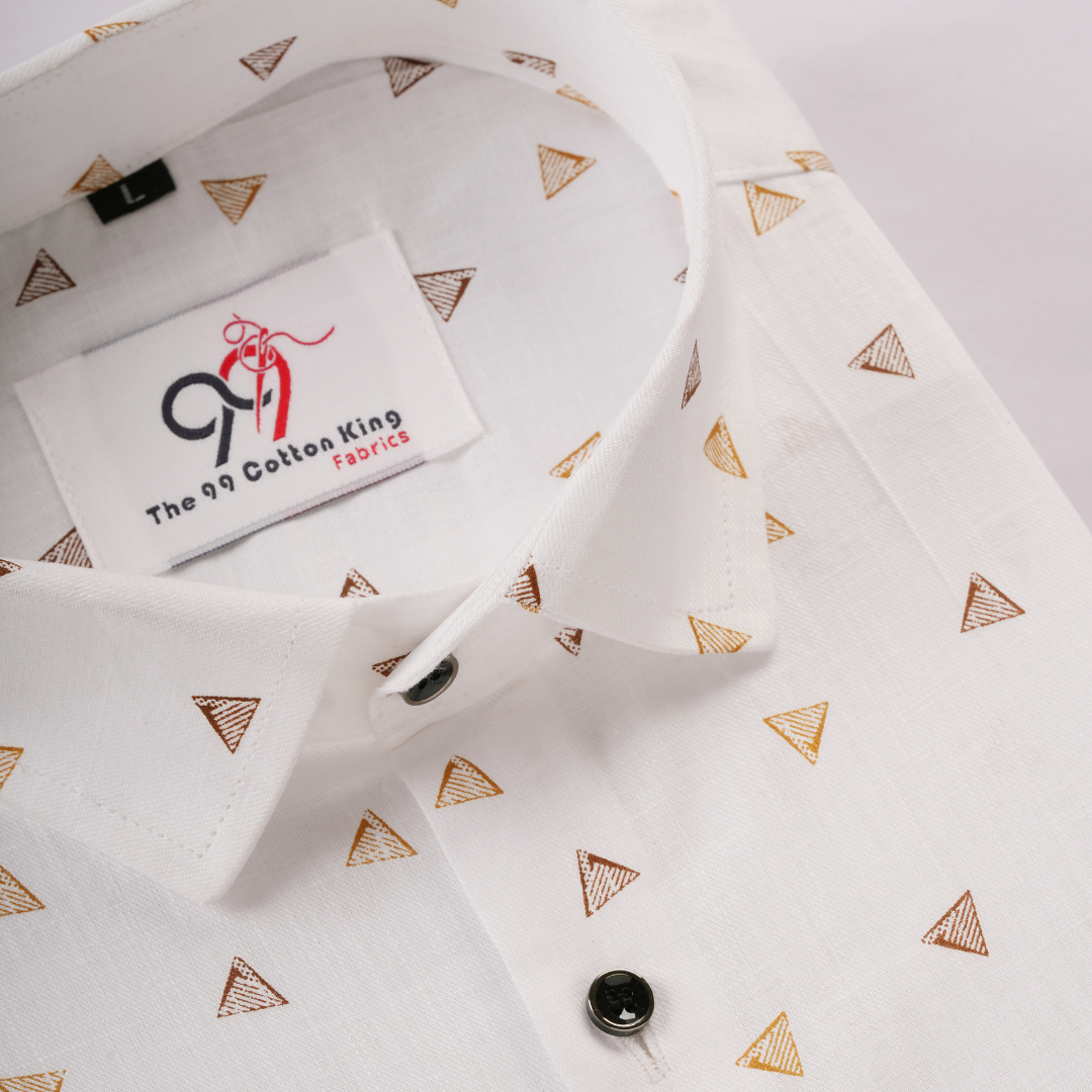 Triangle Linen White with Glod Color Print Shirt