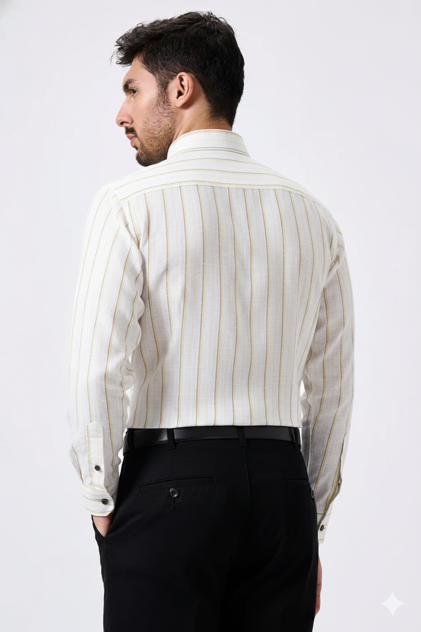 Plax Linen Cotton Yellow Lining Shirt