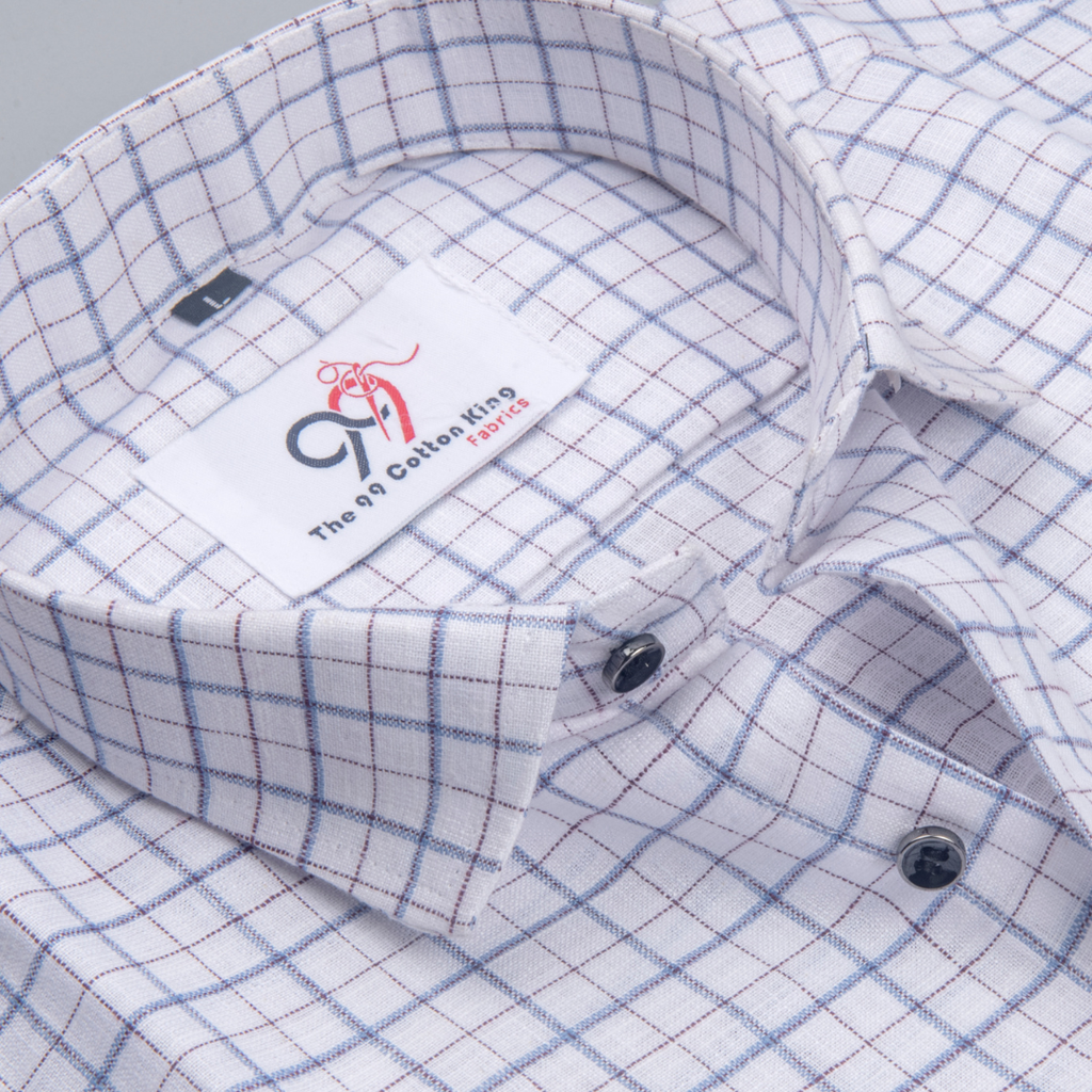 Pure Cotton 100% Blue Check Men Shirt