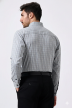 Premium Steel Gray Color Classic Grid Check Men Shirt