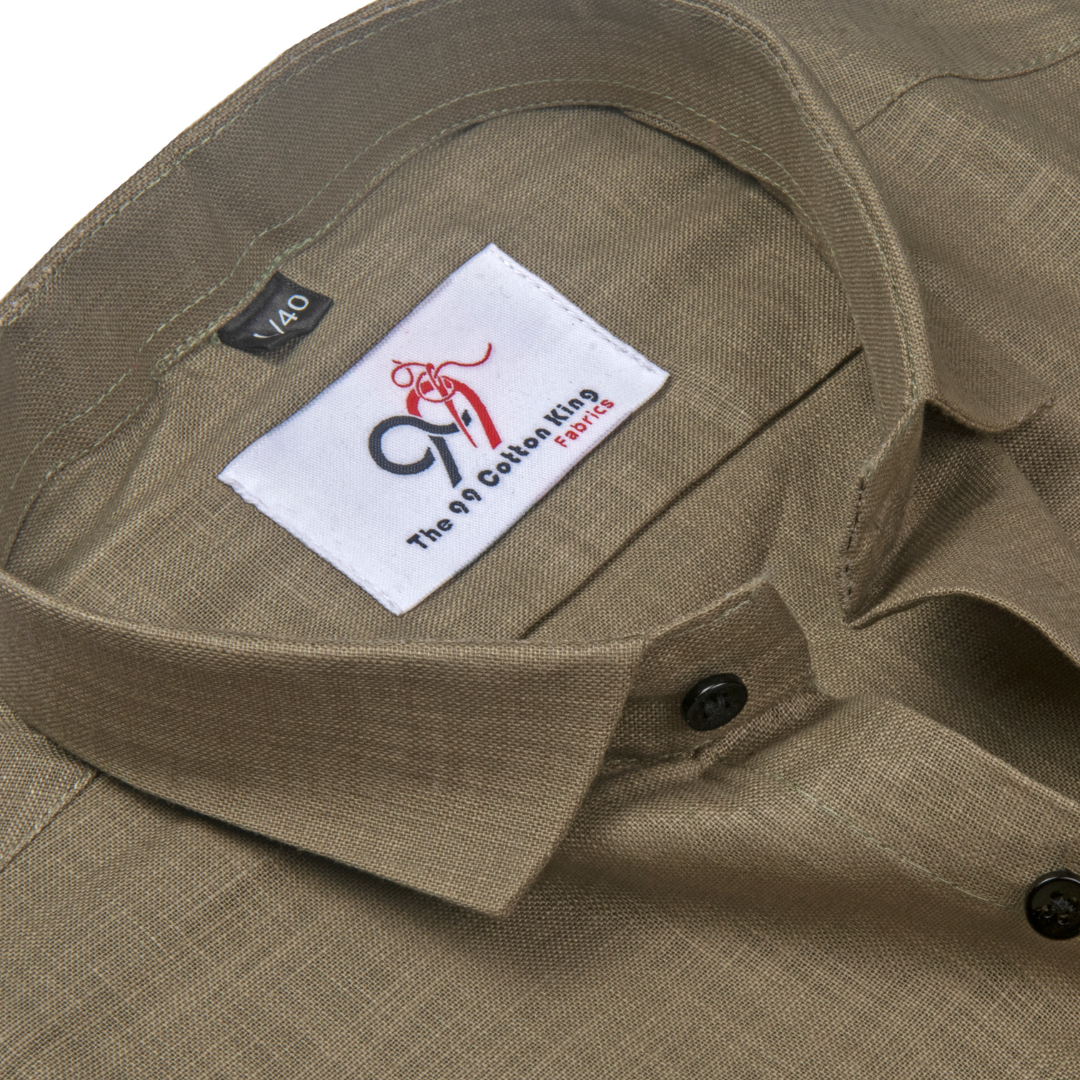 Premium Linen Slub Mehndi Color Plain Shirt - Full Sleeves