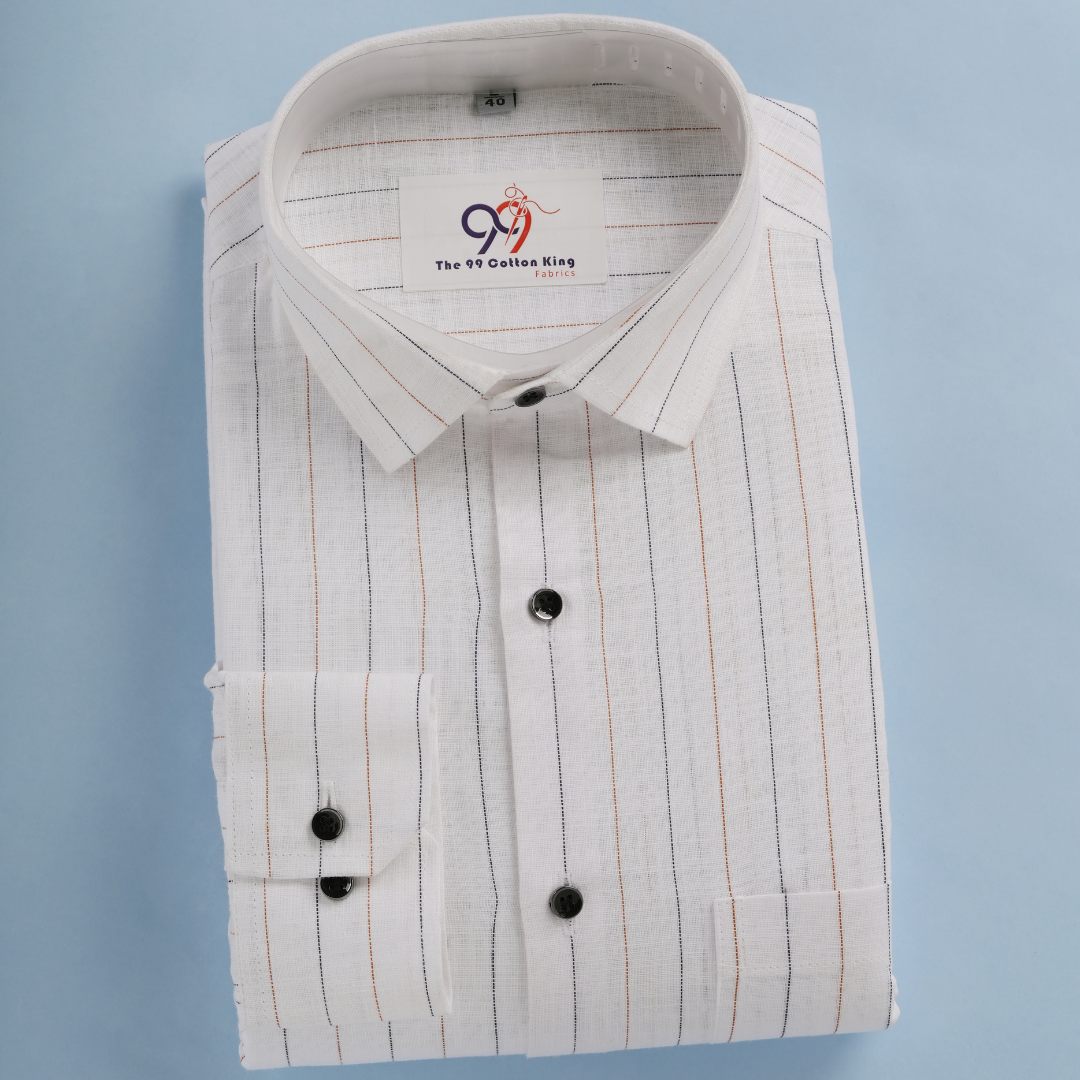 Plax Linen Cotton Orange Blue Lining Shirt