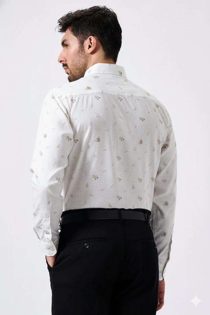 Plax Linen Cotton Micro Floral Print Men Shirt