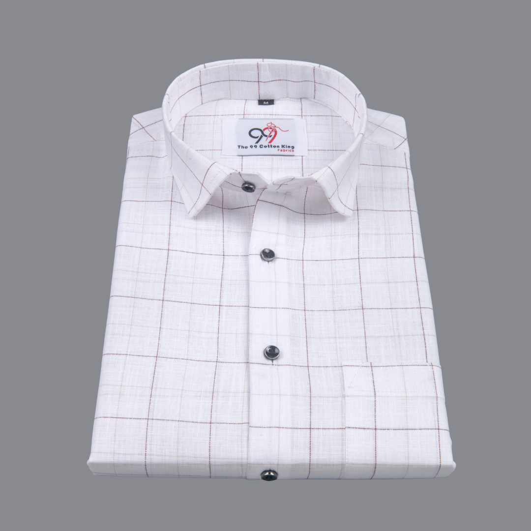 Flax Linan Cotton Checks Creem Colour Men Shirt