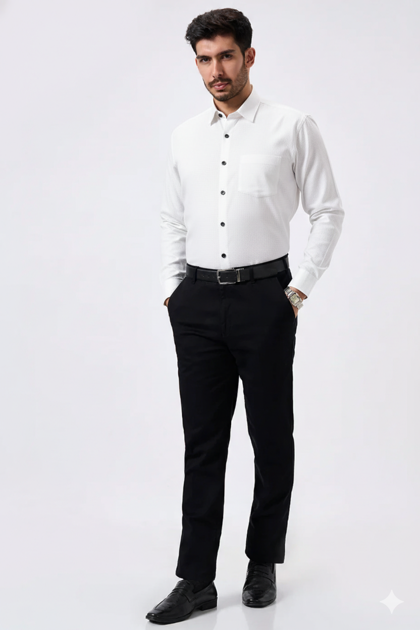 Jut Cotton White Doted Plain shirt