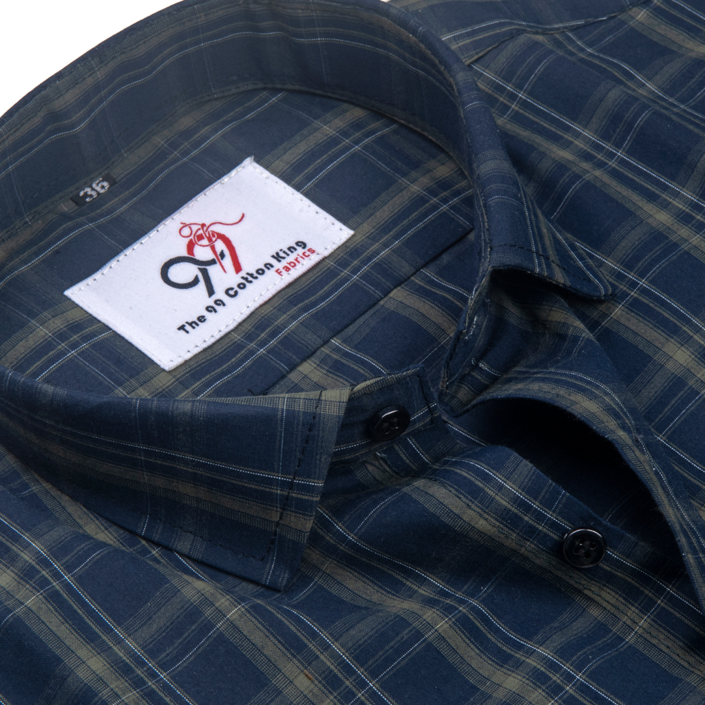 Premium Blue Color Classic Grid Check Men Shirt