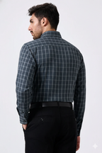 Premium Gray Color Classic Grid Check Men Shirt