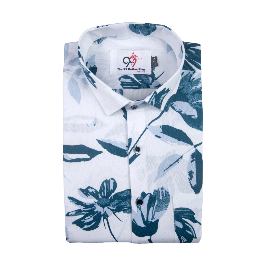 Pure Cotton White Color flower Print Men Shirt