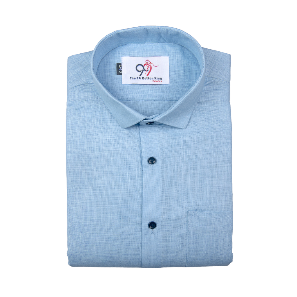 Premium Linen Slub Sky Color Plain Shirt - Full Sleeves