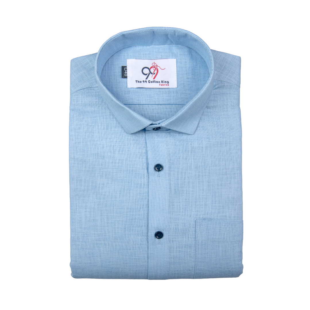 Premium Linen Slub Sky Color Plain Shirt - Full Sleeves