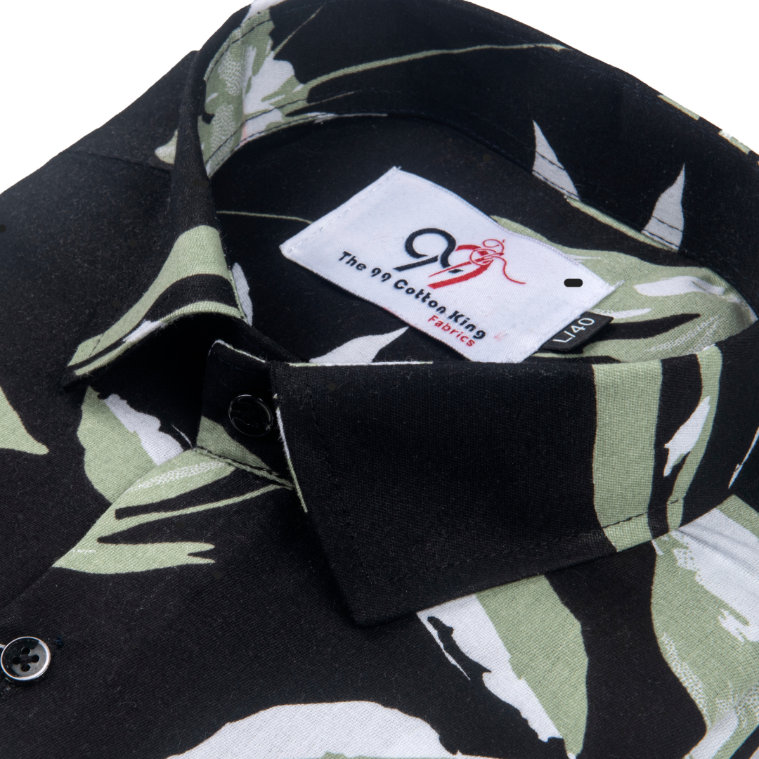 Pure Cotton Black Color flower Print Men Shirt.