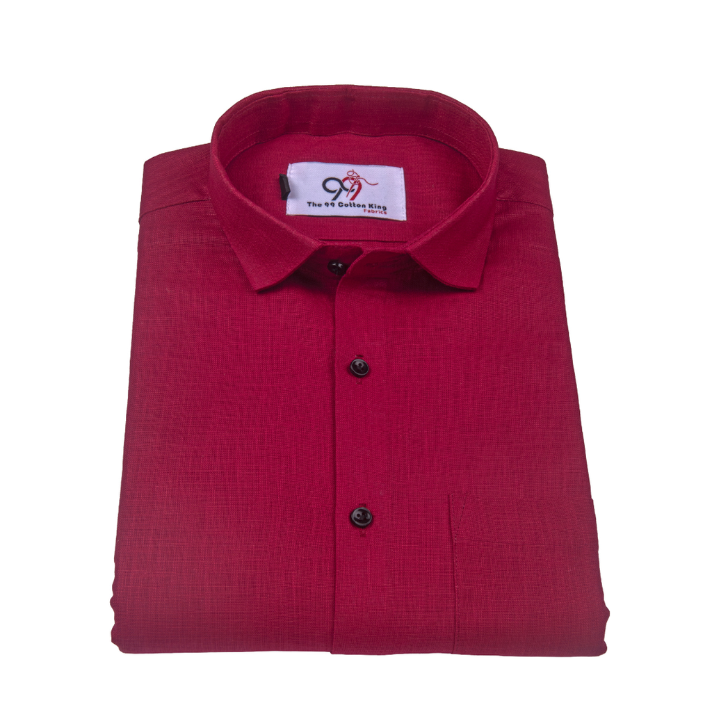 Premium Linen Slub Red Color Plain Shirt - Full Sleeves