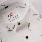 Premium Linen Slub White Color Gray leave Print Shirt