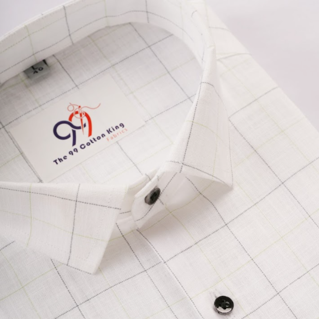 Linen Green and black checks shirt