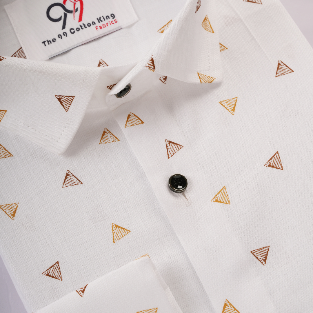 Triangle Linen White with Glod Color Print Shirt