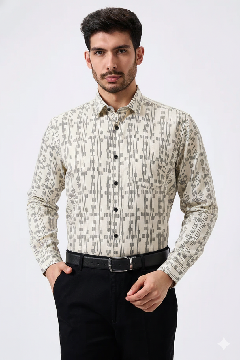 Premium Printed Cream Color Men Shirt