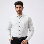 Premium Linen Slub White Color Gray Floral Print Shirt