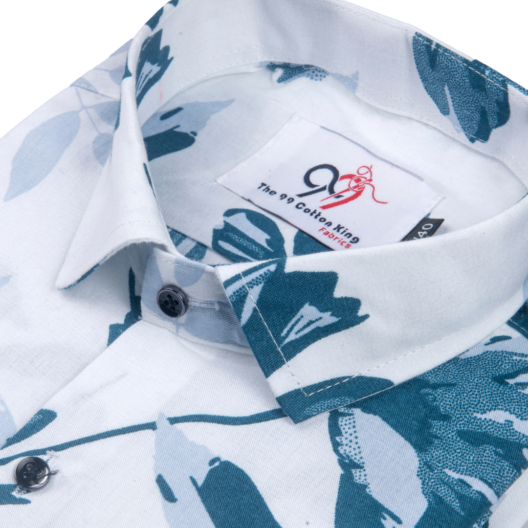 Pure Cotton White Color flower Print Men Shirt