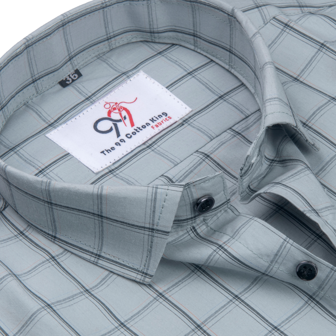 Premium Steel Gray Color Classic Grid Check Men Shirt