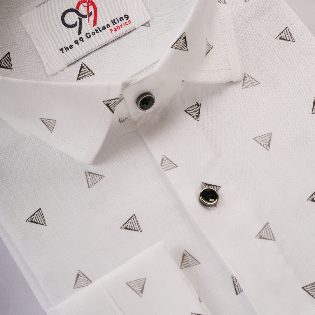 Triangle Linen White with Black Color Print Shirt