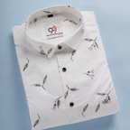 Premium Linen Slub White Color Gray leave Print Shirt