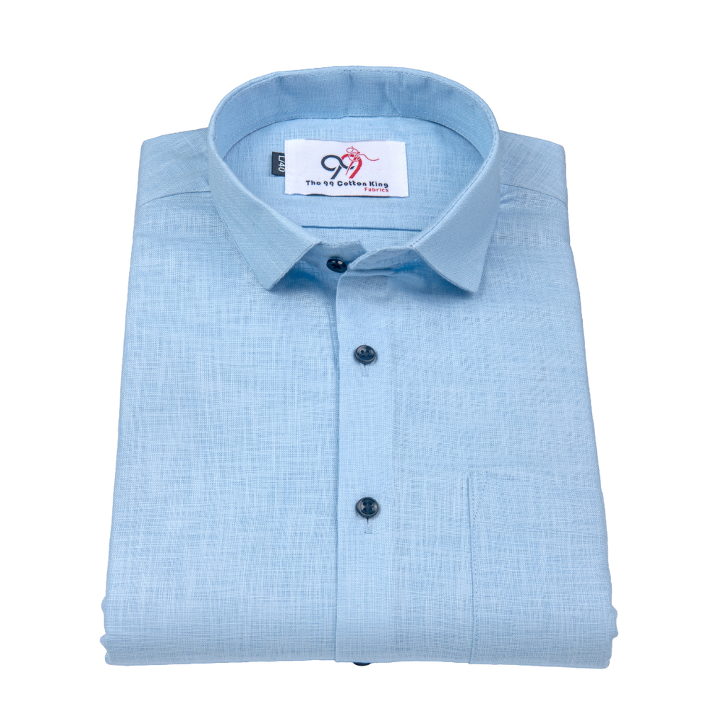 Premium Linen Slub Sky Color Plain Shirt - Full Sleeves
