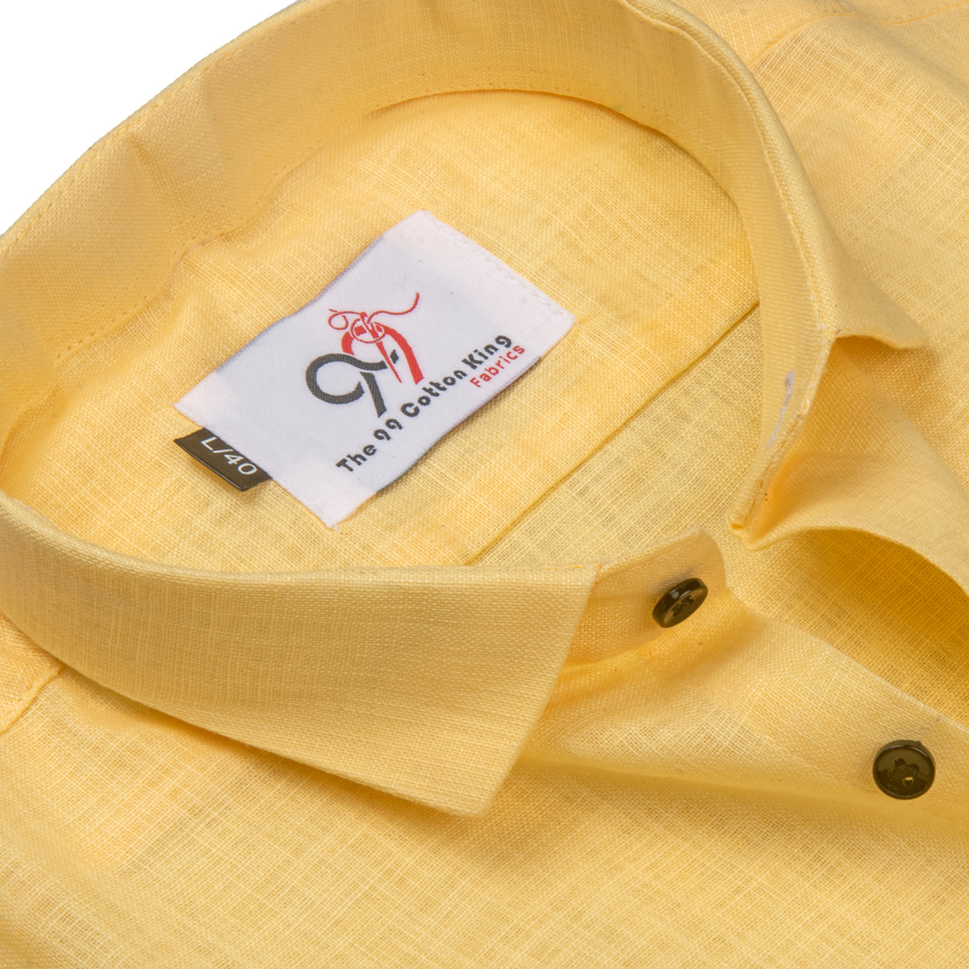 Premium Linen Slub Yellow Color Plain Shirt - Full Sleeves
