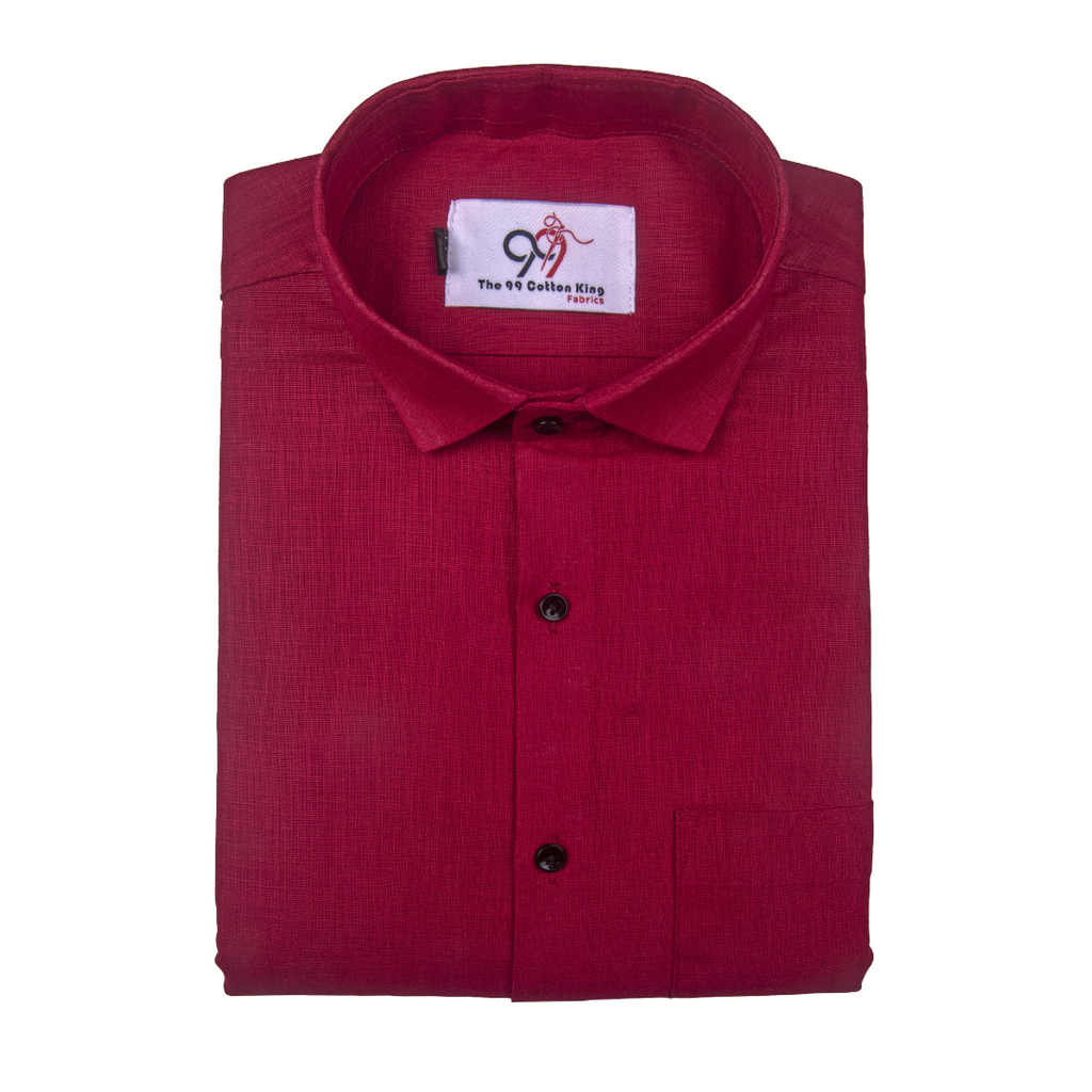 Premium Linen Slub Red Color Plain Shirt - Full Sleeves