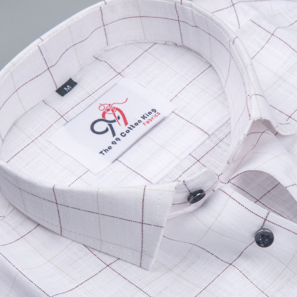 Flax Linan Cotton Checks Creem Colour Men Shirt