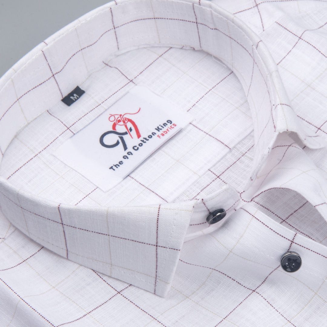 Flax Linan Cotton Checks Creem Colour Men Shirt