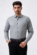 Premium Steel Gray Color Classic Grid Check Men Shirt