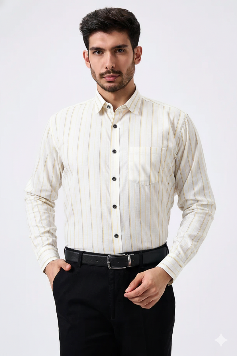 Plax Linen Cotton Yellow Lining Shirt