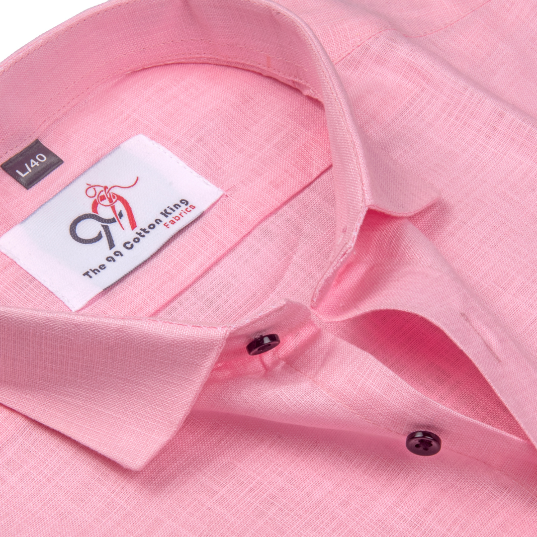 Premium Linen Slub Pink Color Plain Shirt - Full Sleeves