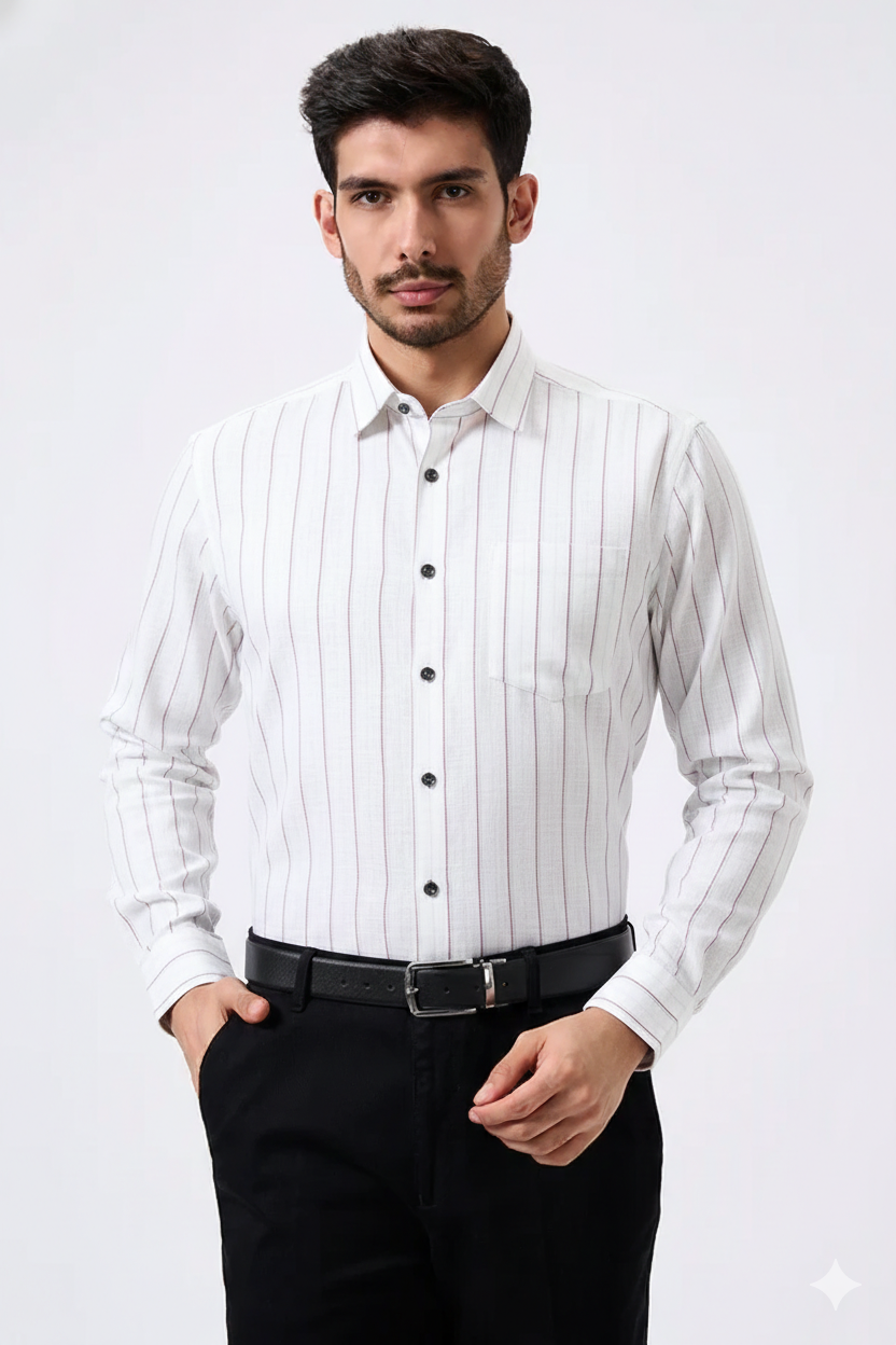 Plax Linen Cotton Bold Multi Colour Lining Shirt