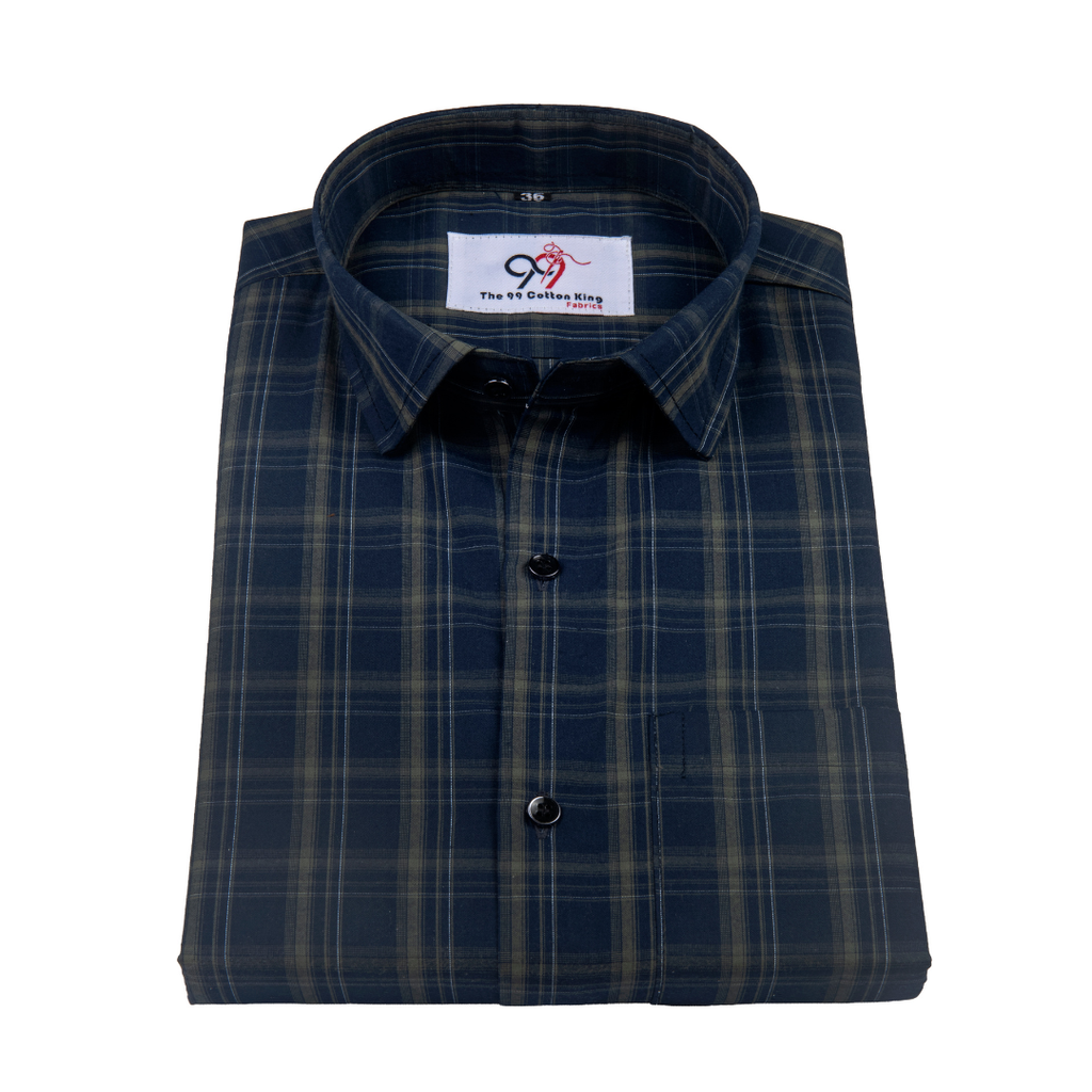 Premium Blue Color Classic Grid Check Men Shirt