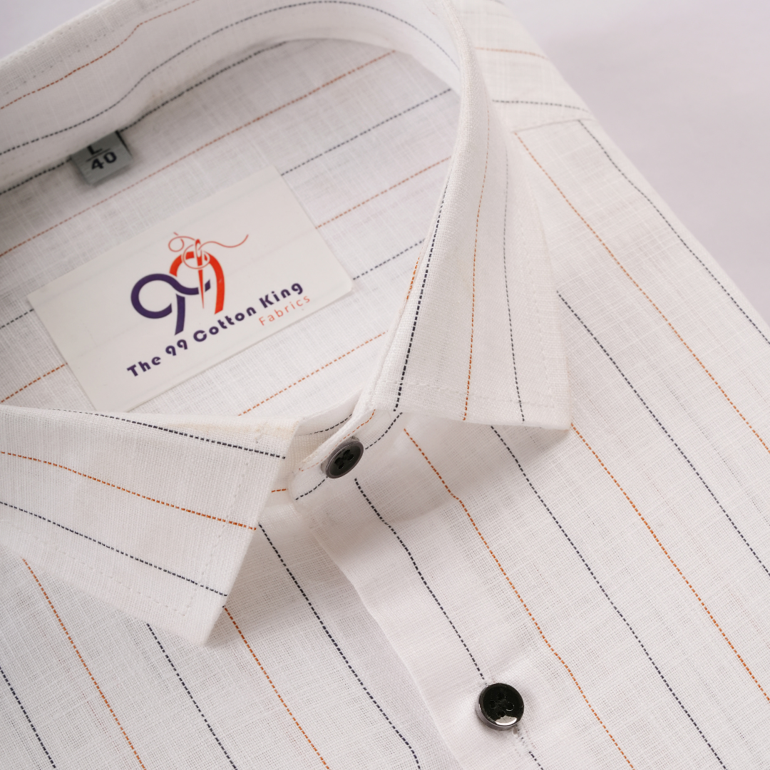 Plax Linen Cotton Orange Blue Lining Shirt
