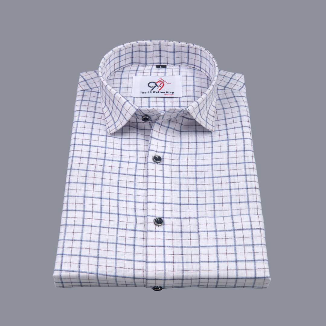 Pure Cotton 100% Blue Check Men Shirt