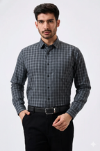 Premium Gray Color Classic Grid Check Men Shirt