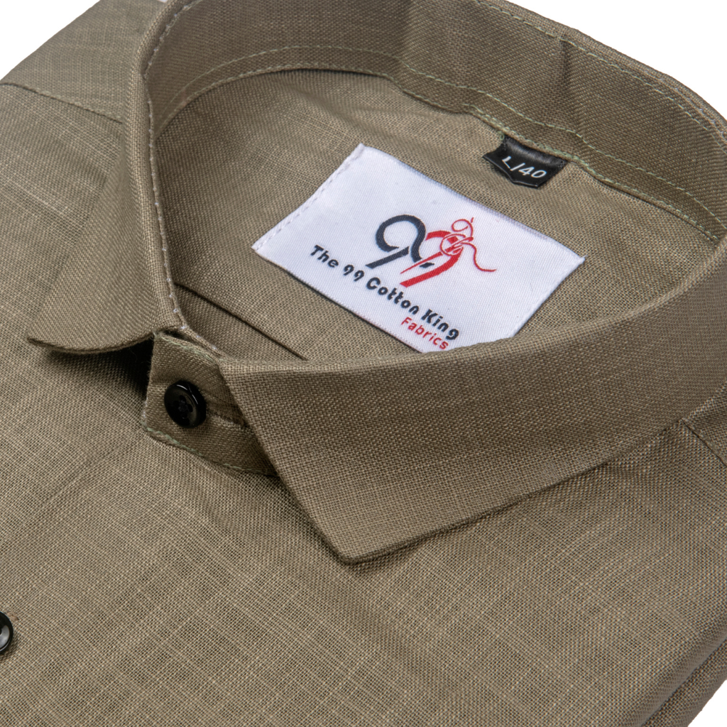 Premium Linen Slub Mehndi Color Plain Shirt - Full Sleeves