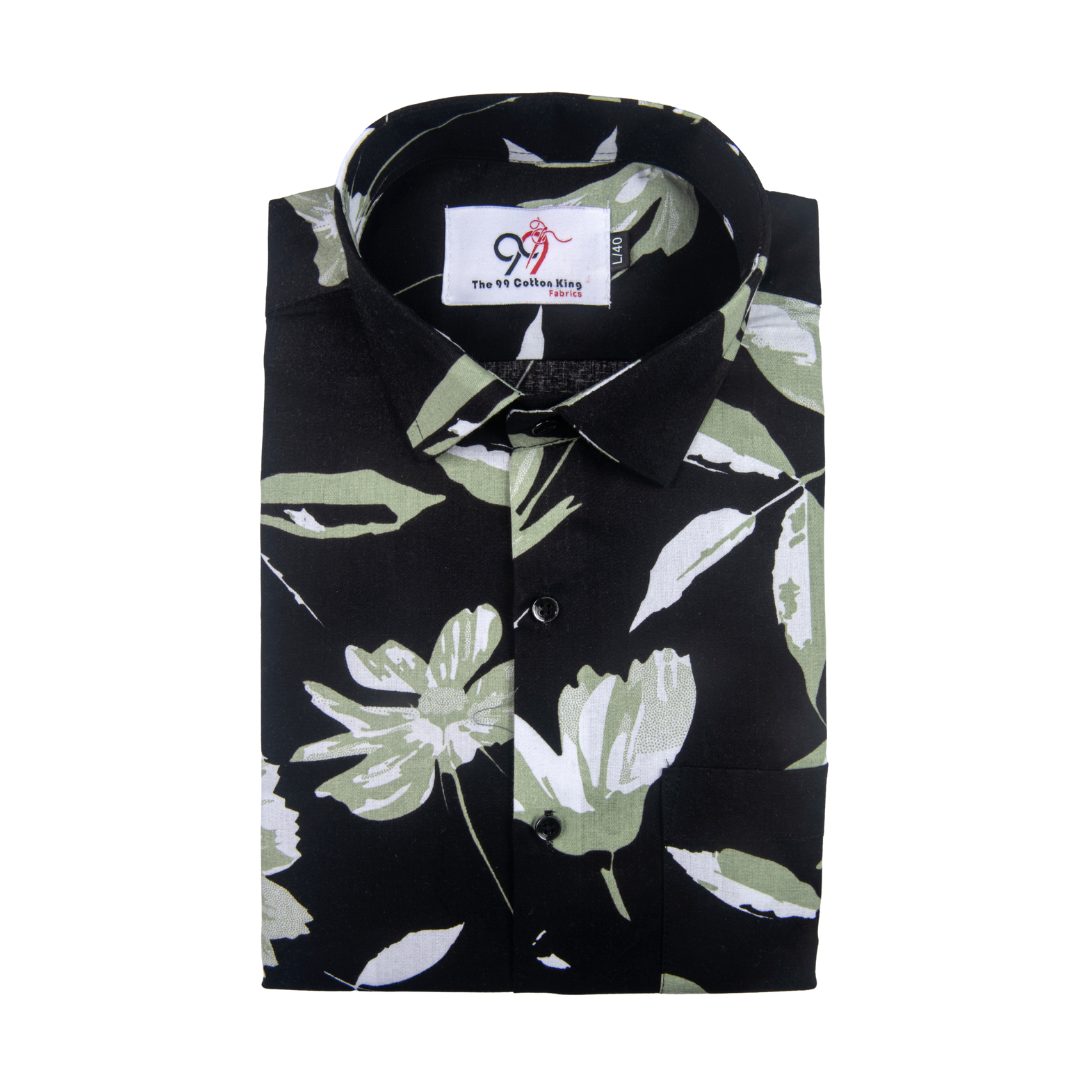 Pure Cotton Black Color flower Print Men Shirt.