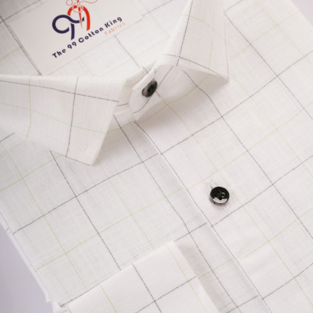 Linen Green and black checks shirt