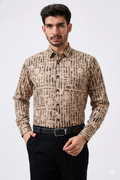 Cotton Chandan Color Lining Brush Stroke Print Men Shirt